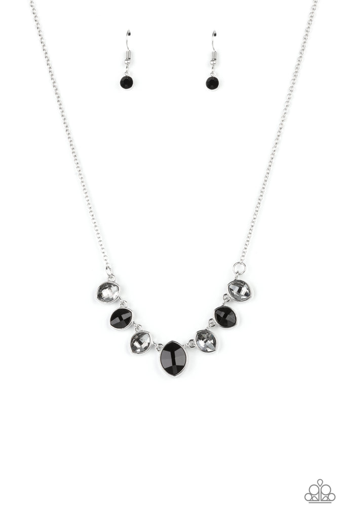 Vintage Czech necklace black clear glass beads rhinestone rondelles