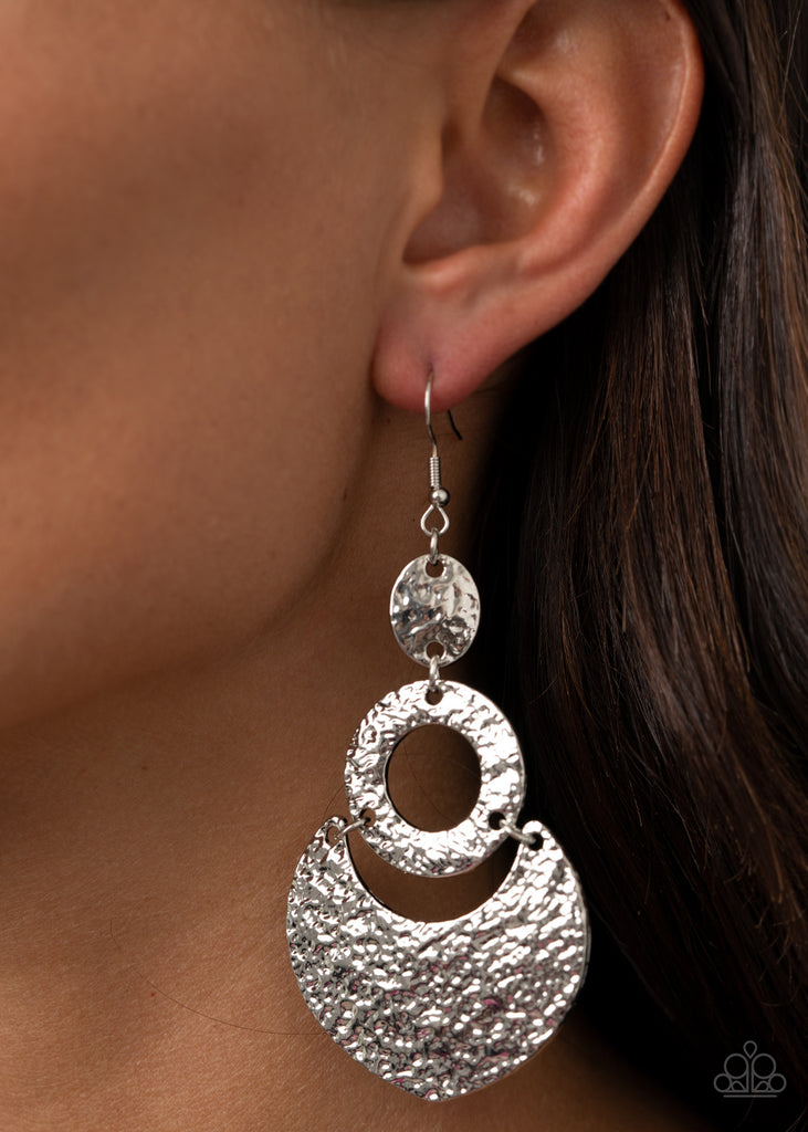 Shimmer Suite - Silver Hammered Earrings - Paparazzi