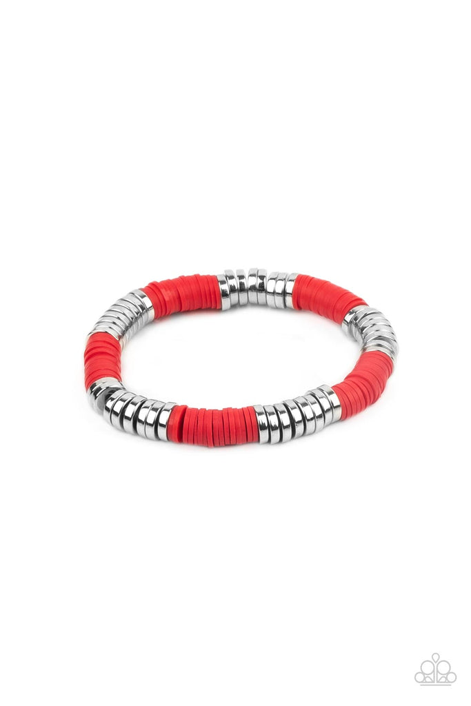 Stacked In Your Favor - Red & Silver Bracelet - Paparazzi
