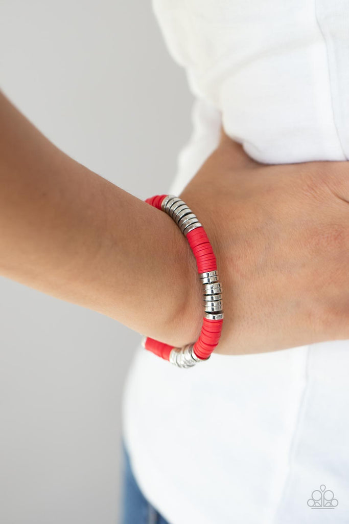 Stacked In Your Favor - Red & Silver Bracelet - Paparazzi