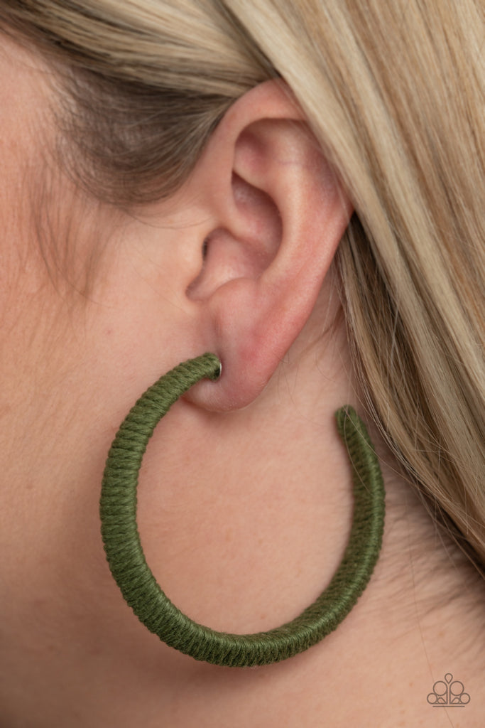 TWINE and Dine - Green Hoop Earrings Earrings - Paparazzi