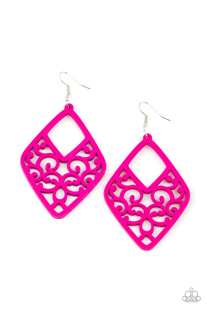 VINE For The Taking - Pink Wood Earrings - Paparazzi