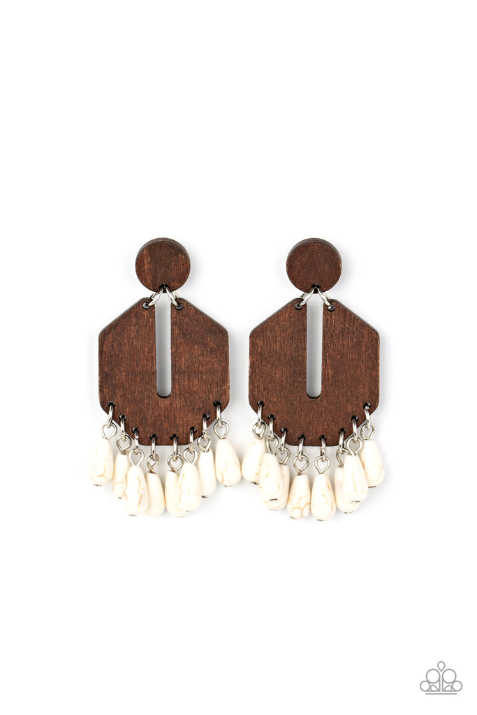 Western Retreat - White & Brown Wooden Earrings - Chic Jewelry Boutique