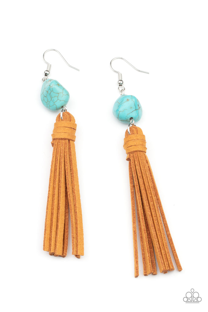 All-Natural Allure - Blue Turquoise & Brown Suede Earrings - Paparazzi