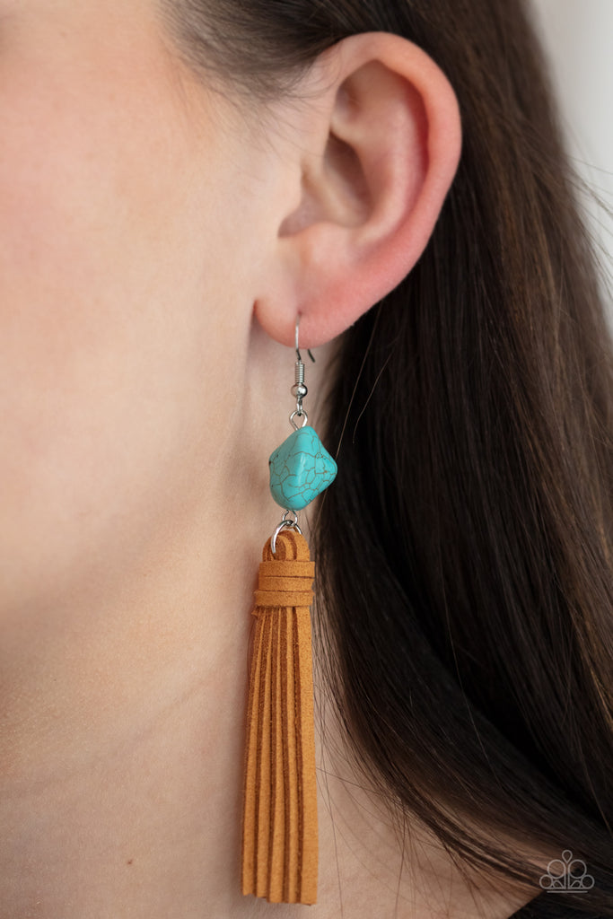 All-Natural Allure - Blue Turquoise & Brown Suede Earrings - Paparazzi
