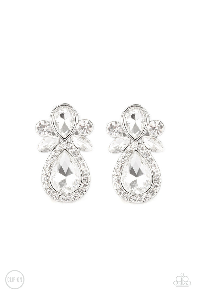 Celebrity Crowd - White Marquise Teardrop Earrings - Paparazzi Accessories