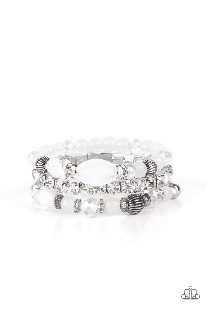 Ethereal Etiquette - White Pearl & Rhinestone Bracelet - Paparazzi