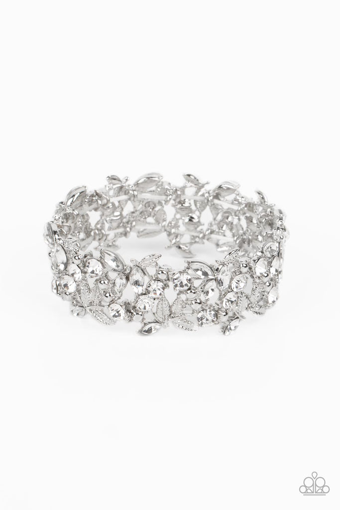 Feathered Finesse -White Rhinestone Bracelet - Chic Jewelry Boutique