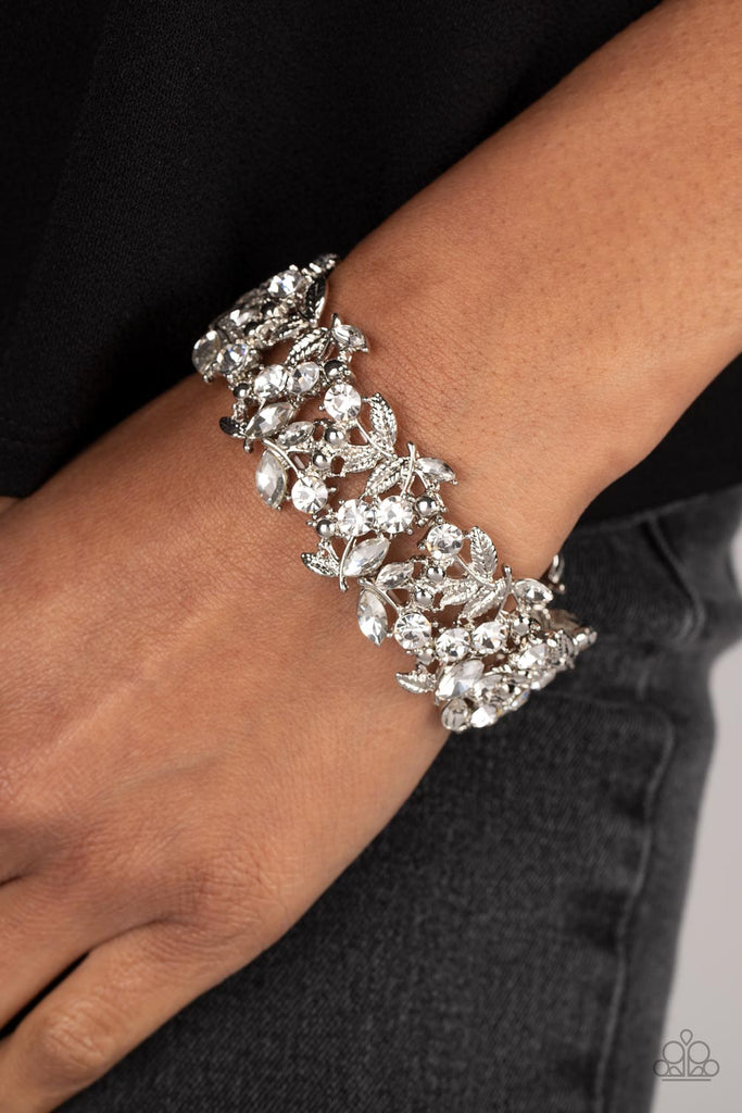 Feathered Finesse -White Rhinestone Bracelet - Chic Jewelry Boutique