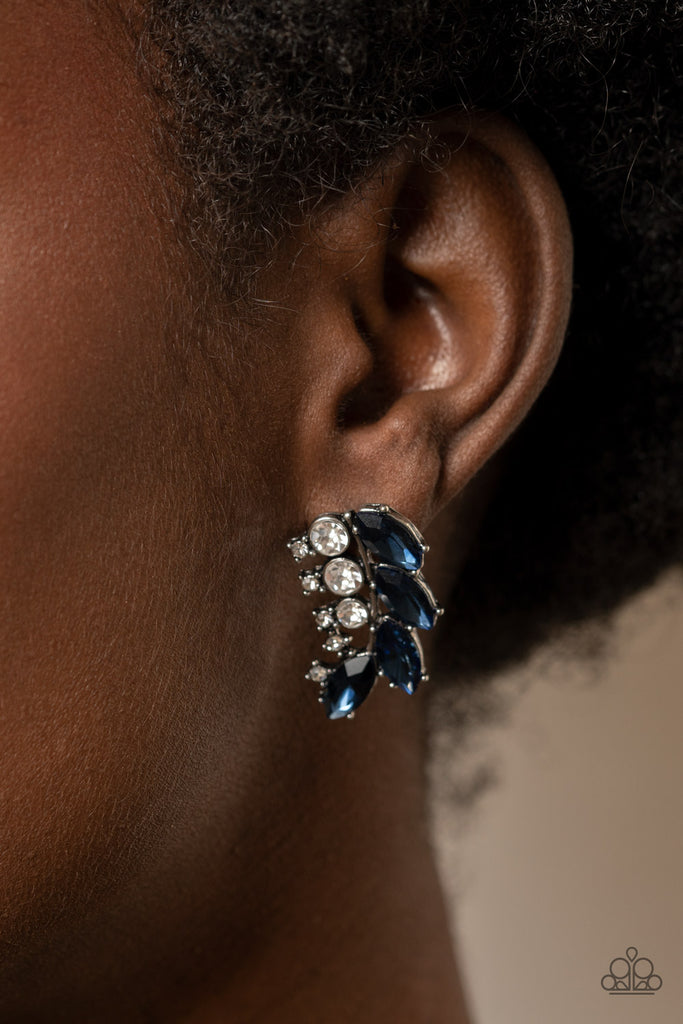 Flawless Fronds - Blue & White Rhinestone Earrings - Paparazzi
