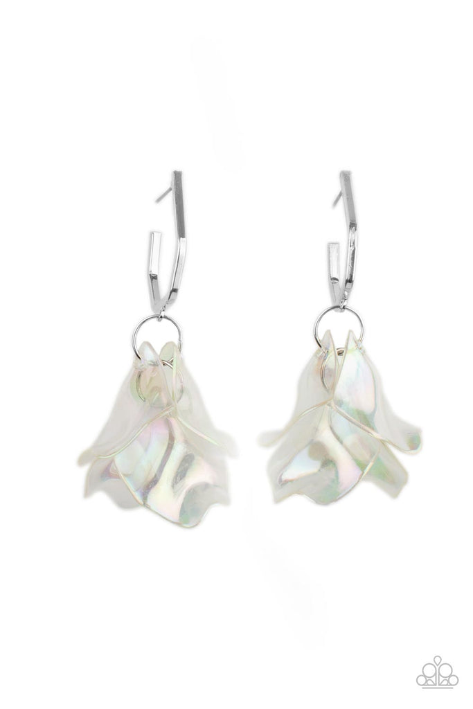 Jaw-Droppingly Jelly - Silver Iridescent Petal Earrings - Paparazzi