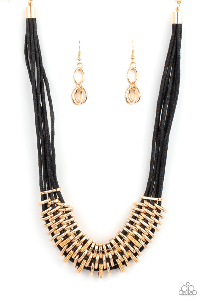 Lock, Stock, and SPARKLE - Gold & Black Cord Necklace - Paparazzi