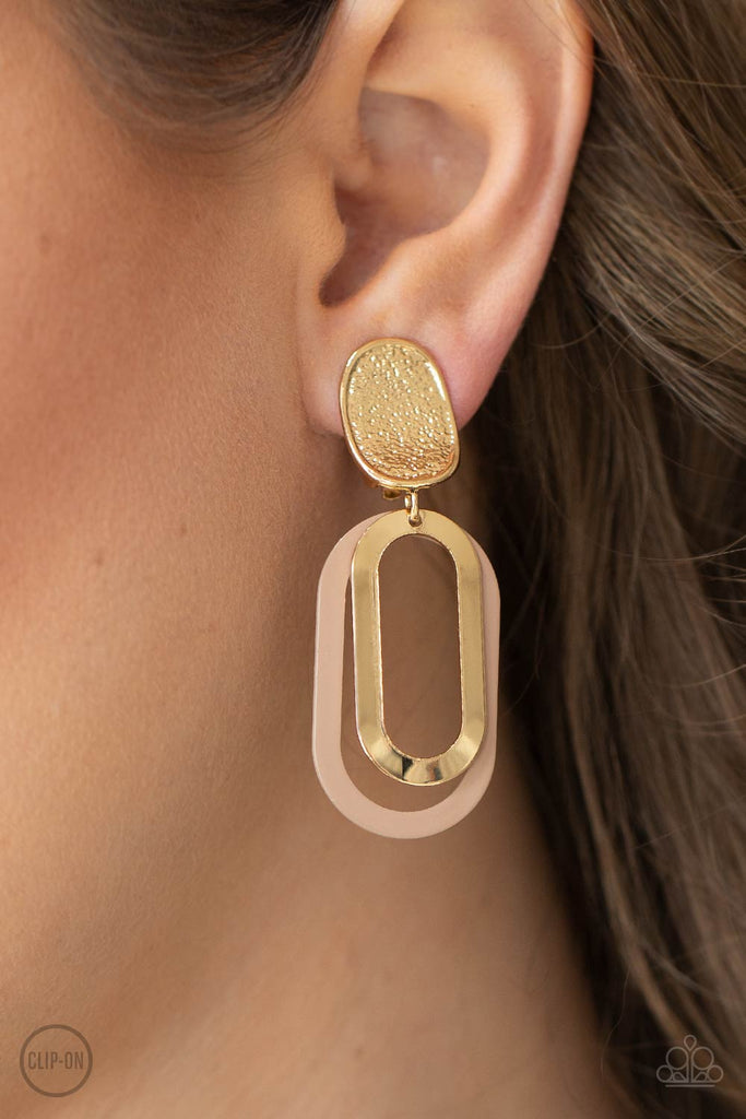 Melrose Mystery - Brown & Gold Clip-On Earrings - Paparazzi