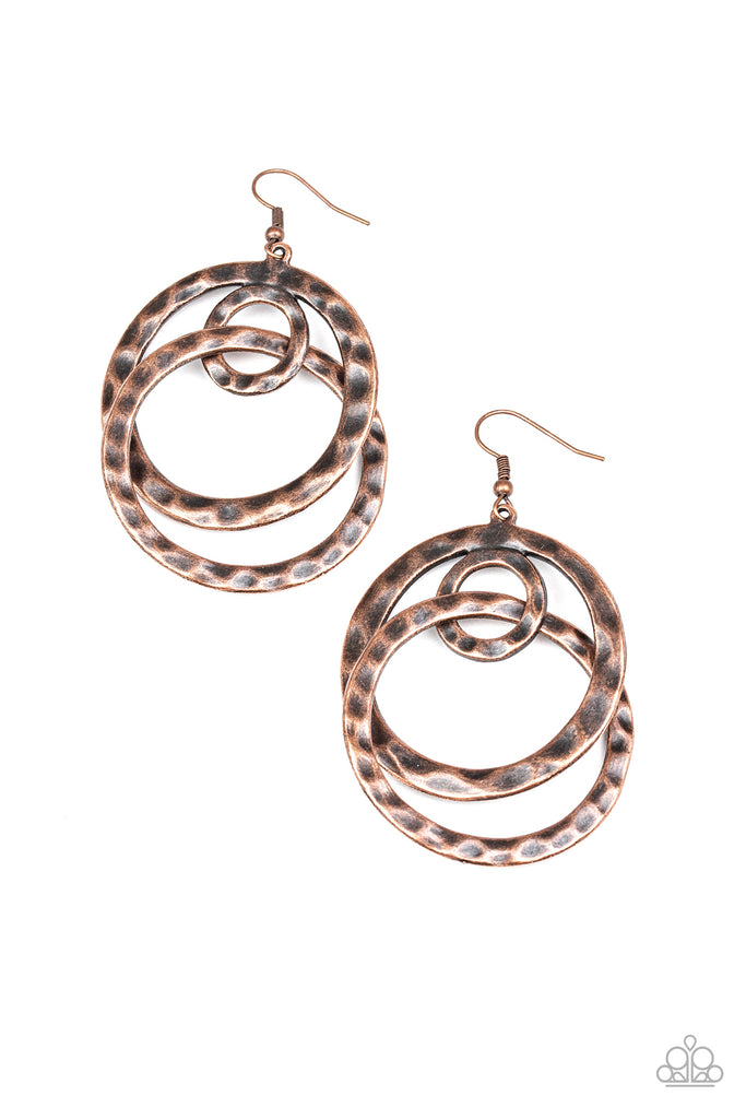 Modern Relic - Copper Hammered Earrings - Paparazzi