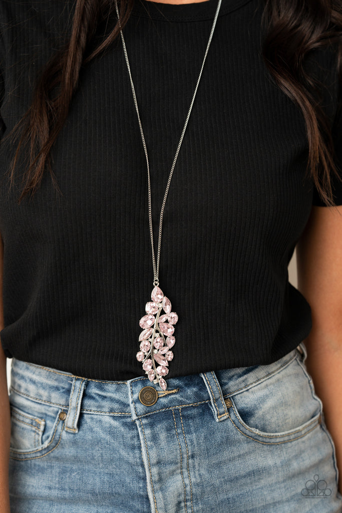 Take a Final BOUGH - Pink Rhinestone Leaf Necklace - Paparazzi