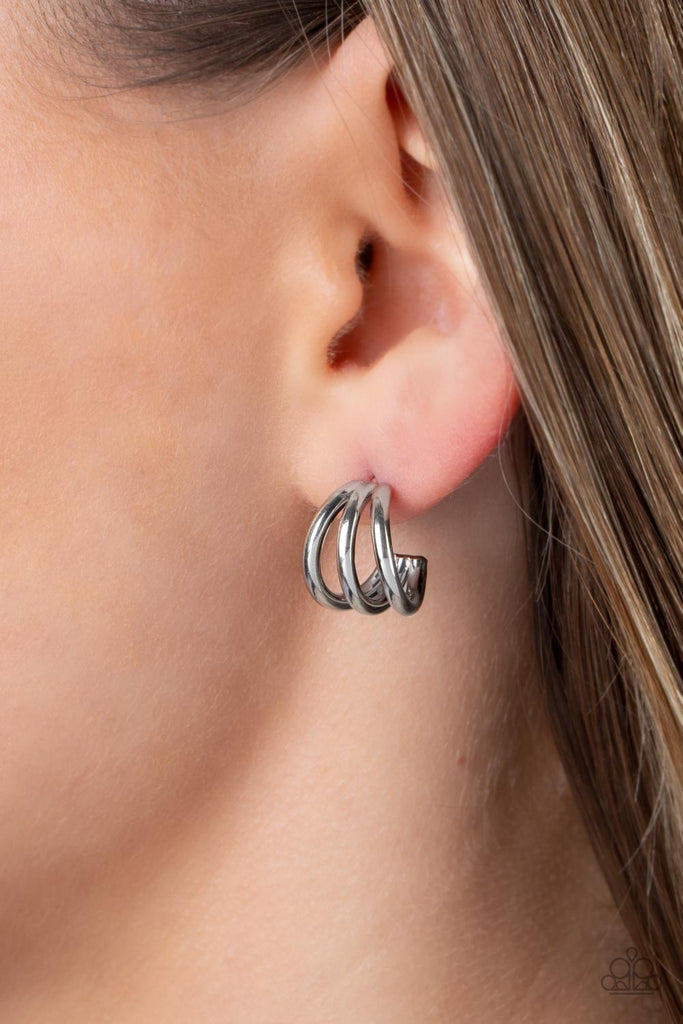 TRIPLE Down - Silver Hoop Earrings - Chic Jewelry Boutique