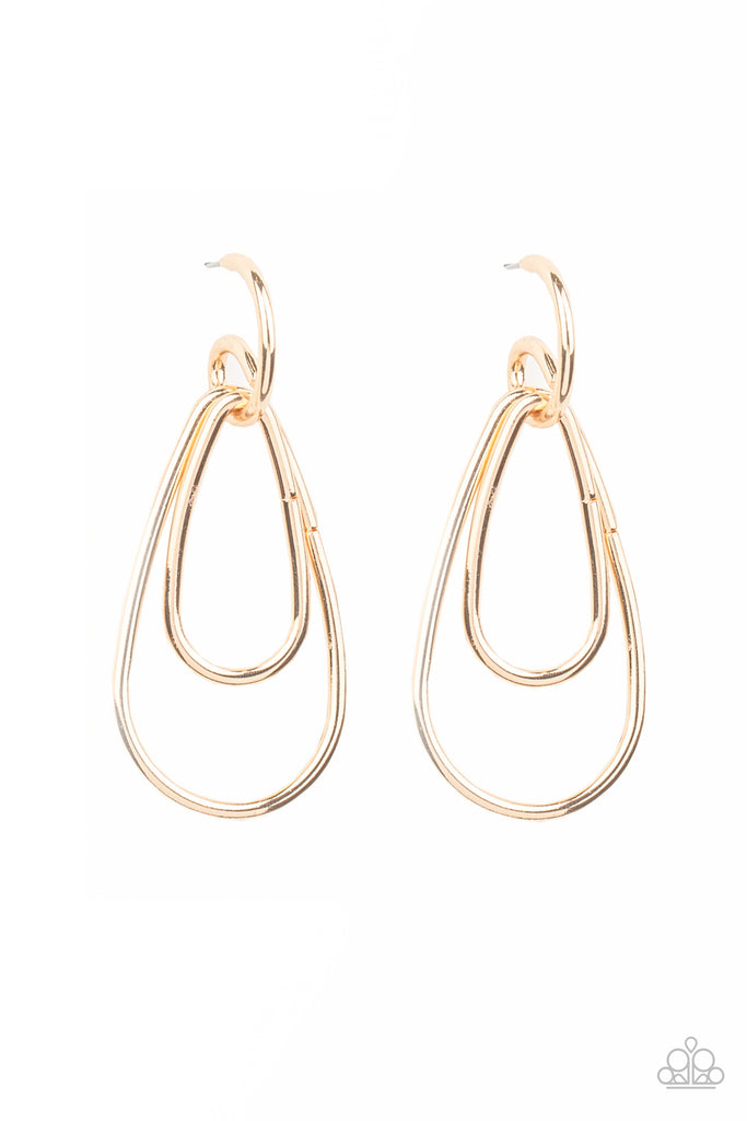 Droppin Drama - Gold Abstract Hoop Earrings - Paparazzi