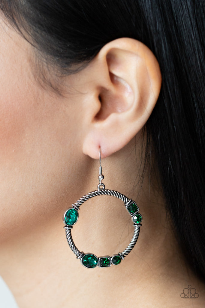 Glamorous Garland - Green Rhinestone Earrings - Paparazzi