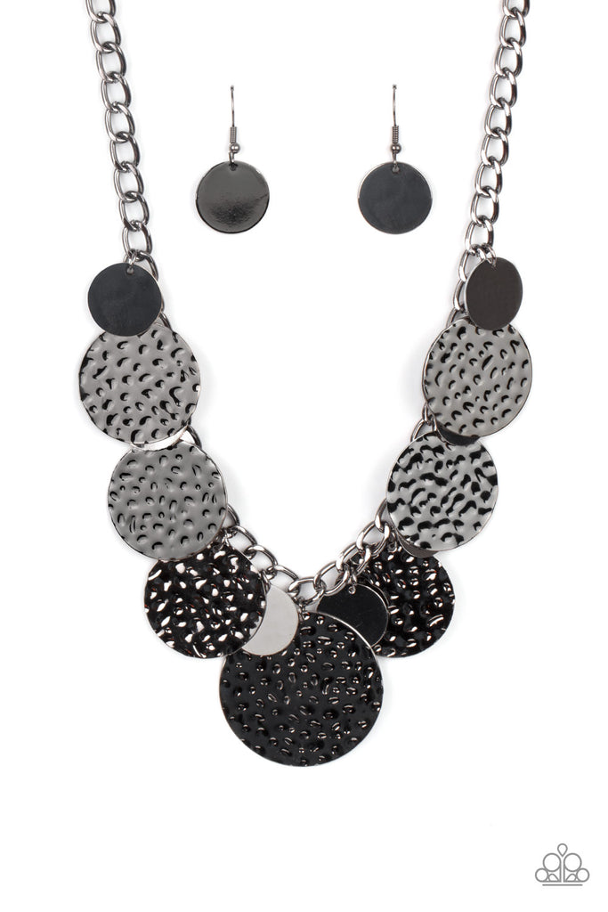 Industrial Grade Glamour - Black & Silver Hammered Necklace - Paparazzi