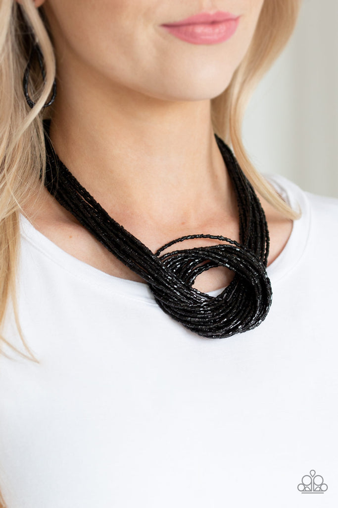 Knotted Knockout - Black Seed Bead Necklace - Paparazzi