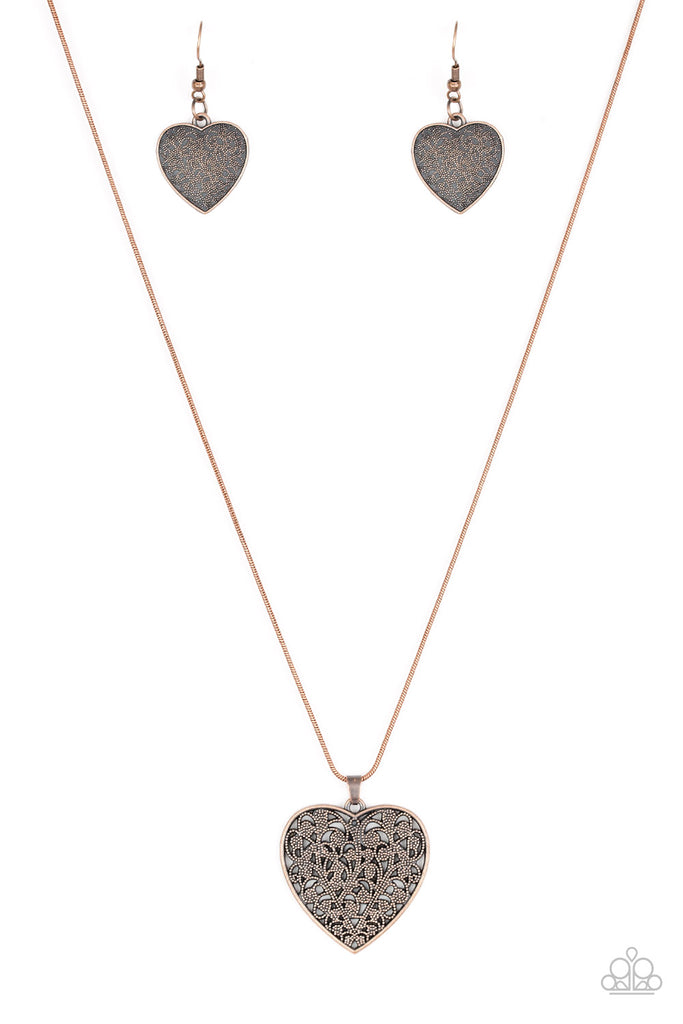 Look Into Your Heart - Copper Filigree Heart Necklace - Paparazzi