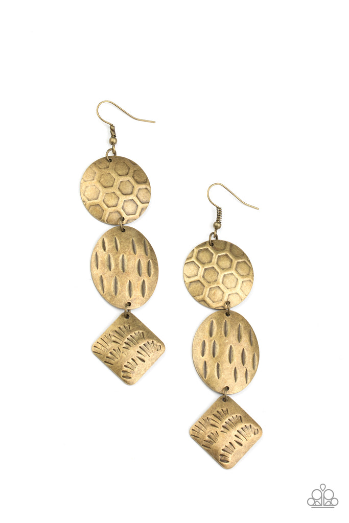 Mixed Movement - Brass Mismatched Texture Earrings - Paparazzi