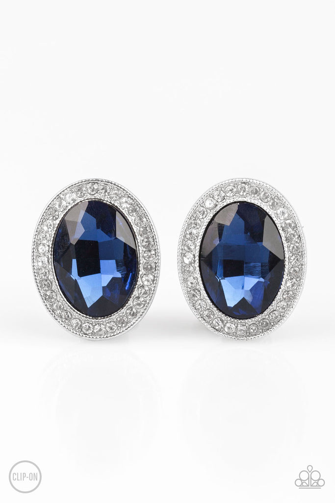 Only FAME In Town - Blue  & White Rhinestone Clip-On Earrings - Paparazzi