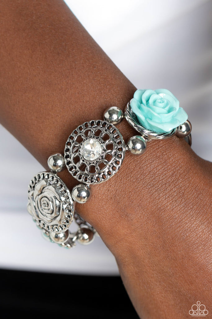 Optimistic Oasis - Blue Flower Bracelet - Chic Jewelry Boutique