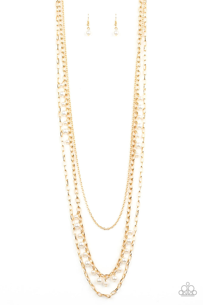 Pearl Pageant - Gold & White Pearl Necklace - Paparazzi