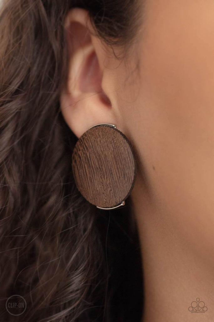 WOODWORK It - Brown Wood Earrings - Paparazzi