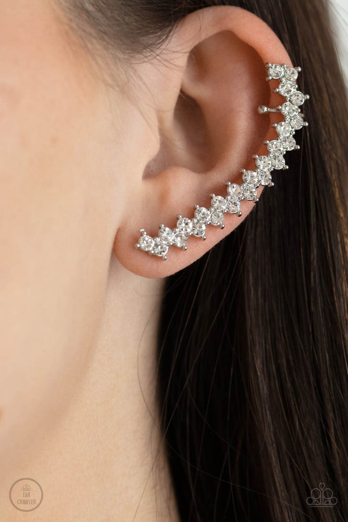 Let There Be LIGHTNING - White Ear Crawler Earrings - Paparazzi