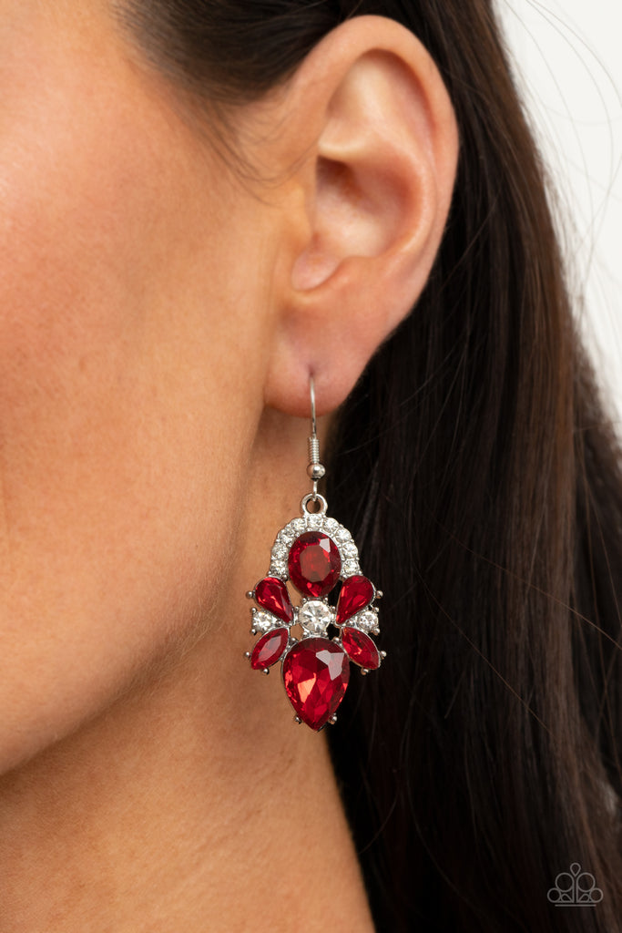 Stunning Starlet - Red & White Rhinestone Earrings - Paparazzi