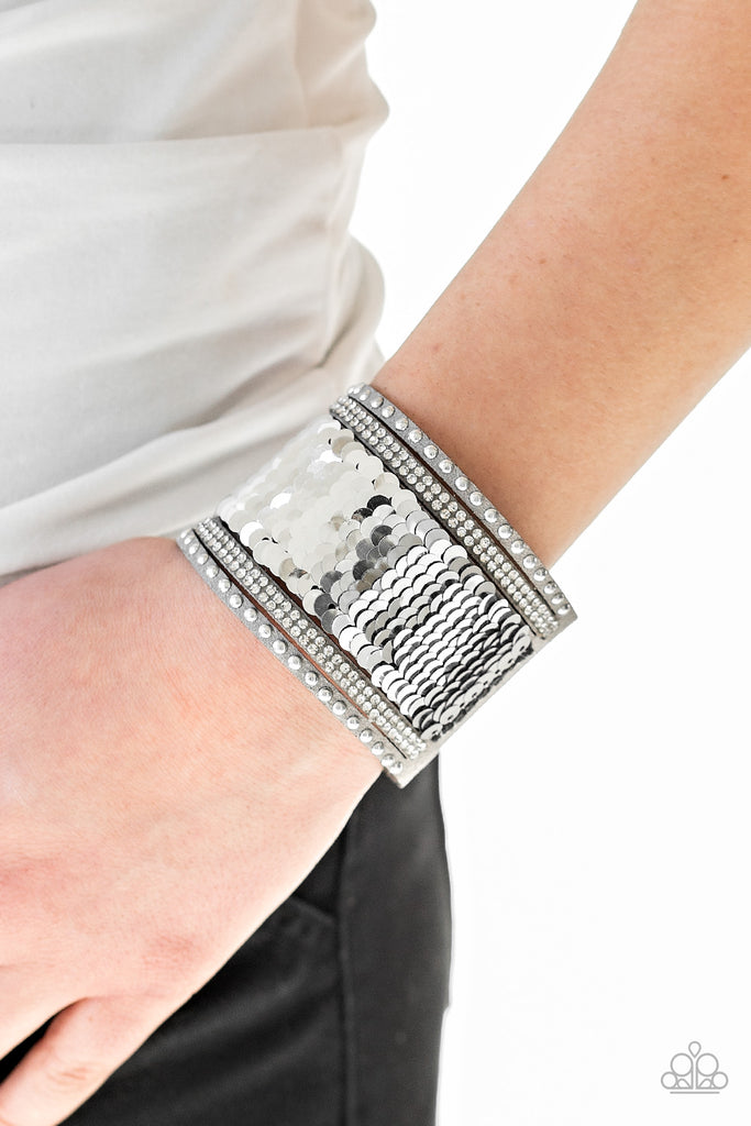 MERMAIDS Have More Fun - Silver Sequin Bracelet - Paparazzi Accessories - Chic Jewelry Boutique by Andrea