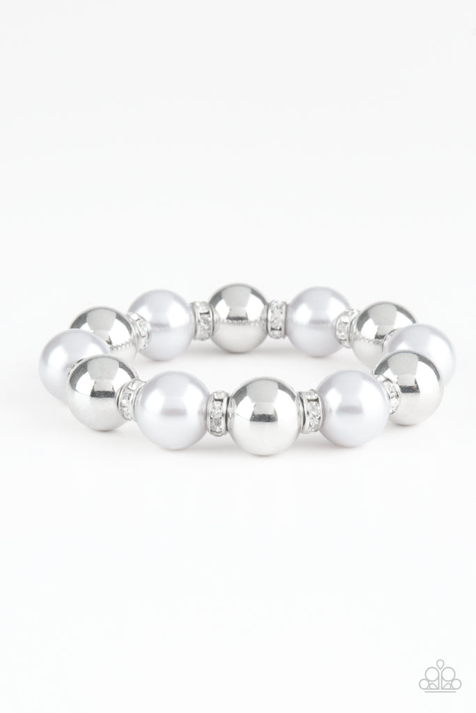 So Not Sorry - Silver Pearl & White Rhinestone Bracelet - Paparazzi Accessories - Chic Jewelry Boutique by Andrea