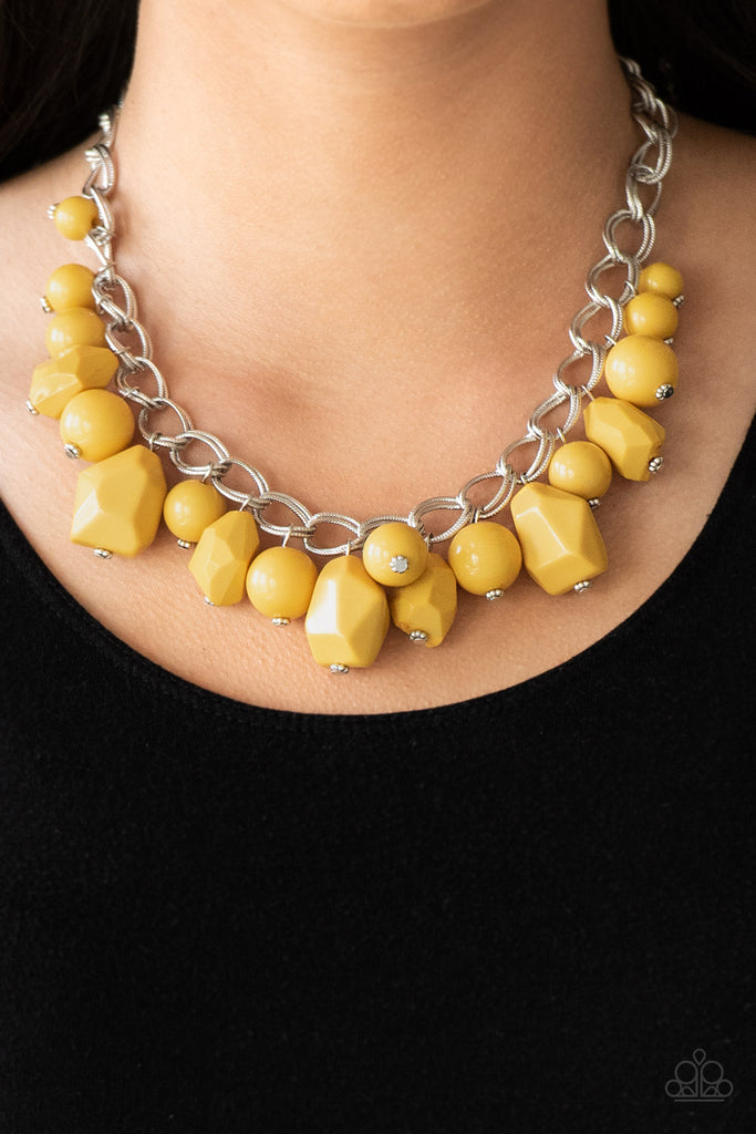 Gorgeously Globetrotter - Yellow and Silver Necklace & Earring Set - Paparazzi Accessories - Chic Jewelry Boutique by Andrea