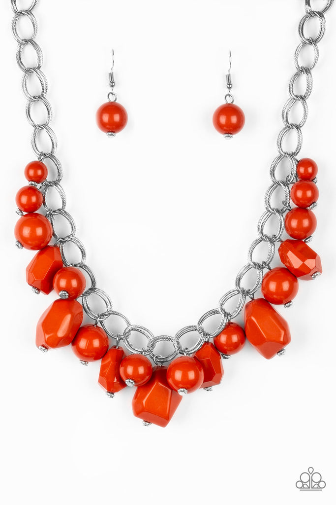 Gorgeously Globetrotter - Orange and Silver Necklace & Earring Set - Paparazzi Accessories - Chic Jewelry Boutique by Andrea