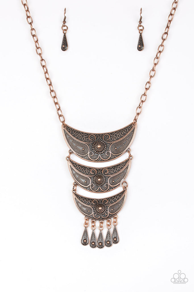 Go Steer Crazy - Copper Tribal Necklace & Earring Set - Paparazzi Accessories - Chic Jewelry Boutique by Andrea