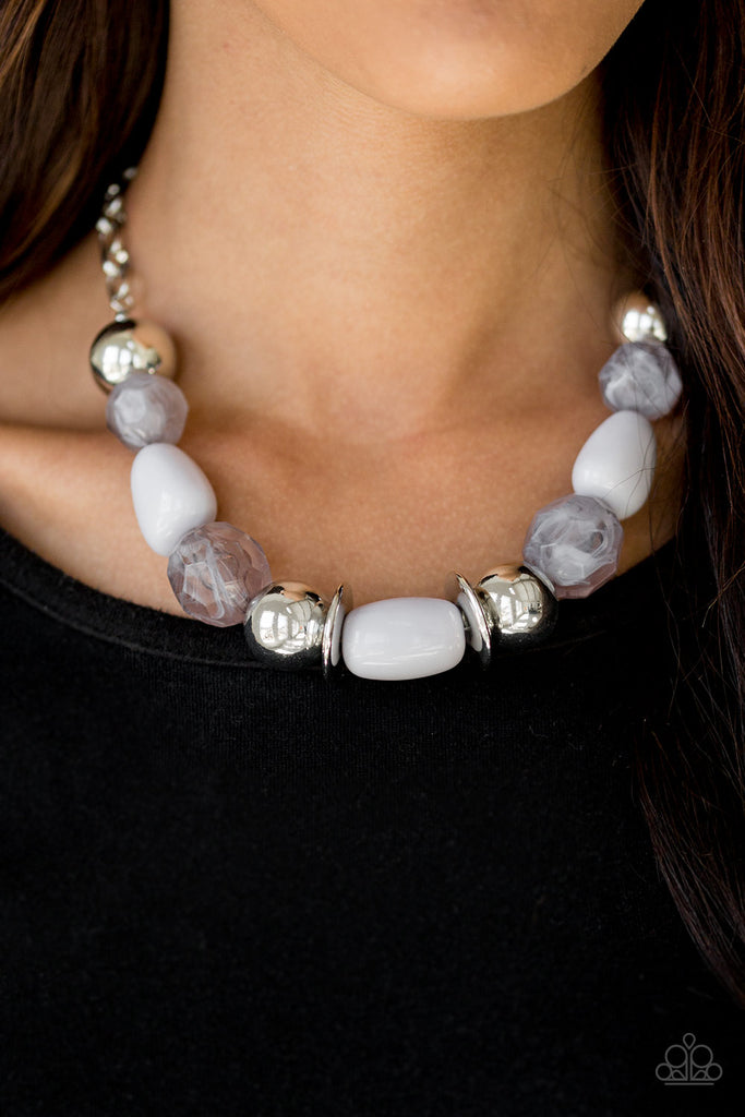 South Shore Sensation - Silver, Gray & White Necklace & Earring Set - Paparazzi Accessories - Chic Jewelry Boutique by Andrea
