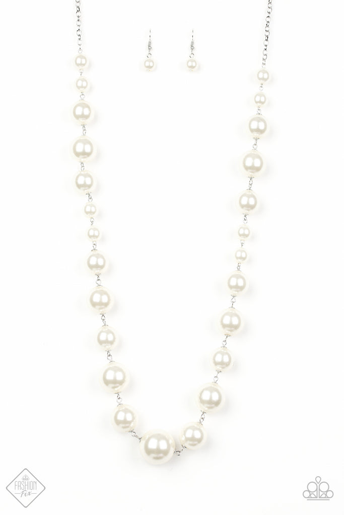 The Show Must Go On - White Pearl Necklace & Earring Set - Paparazzi Accessories - Chic Jewelry Boutique by Andrea